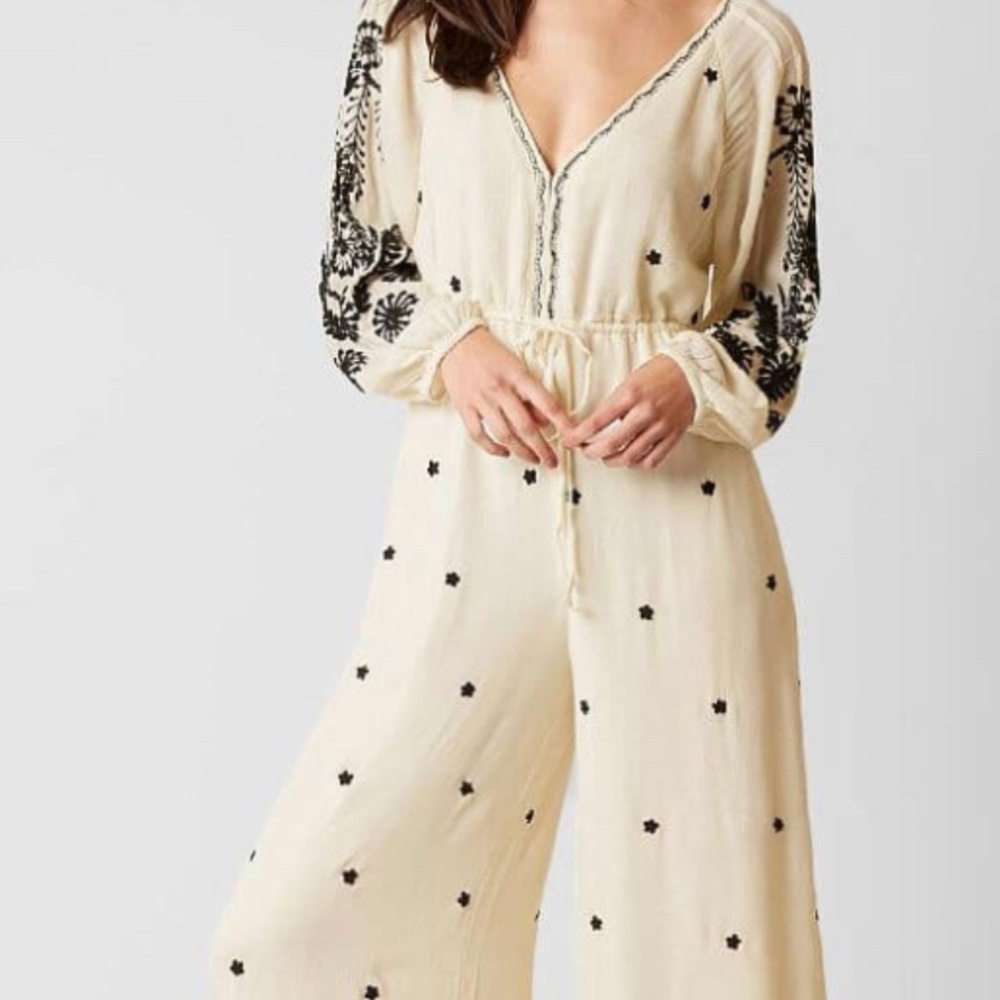 Free People Embroidered Wide Leg Jimpsuit
